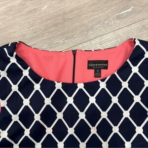 Connected Apparel Navy and White Geometric Midi Dress